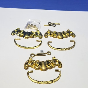 Vintage Ornate Brass Metal Drawer Hardware Pull Victorian Style Lot of 3