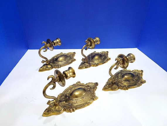 Vintage Ornate Brass Wall Sconces Candle Holders Lot of 4