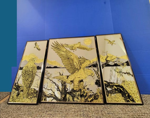 Vintage Gold Foil Eagle Mirrors Set of 3
