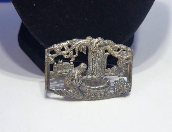 Victorian Repousse Metal Storybook Mermaid Brooch