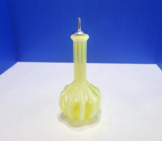 Vintage Uranium Barber Yellow and White Striped Glass Bottle Glows