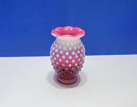 Vintage Cranberry Hobnail Small Glass Vase