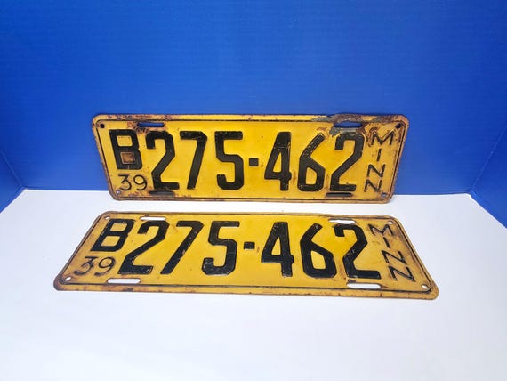Pair 1939 Yellow Minnesota License Plates