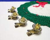 Vintage Gold Metal Christmas Tree Candle Clip Holders Set of 4