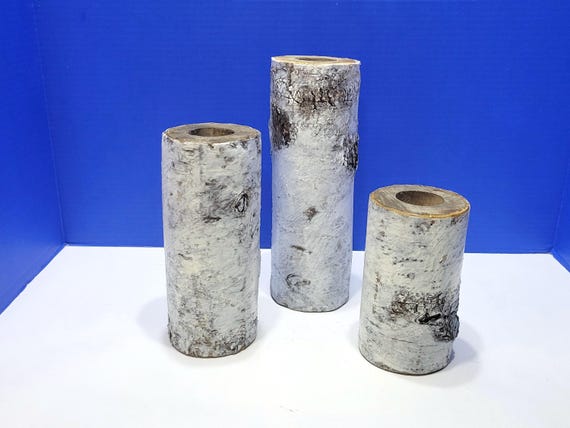 Vintage Birch Bark Tall Candle Holders Set of 3