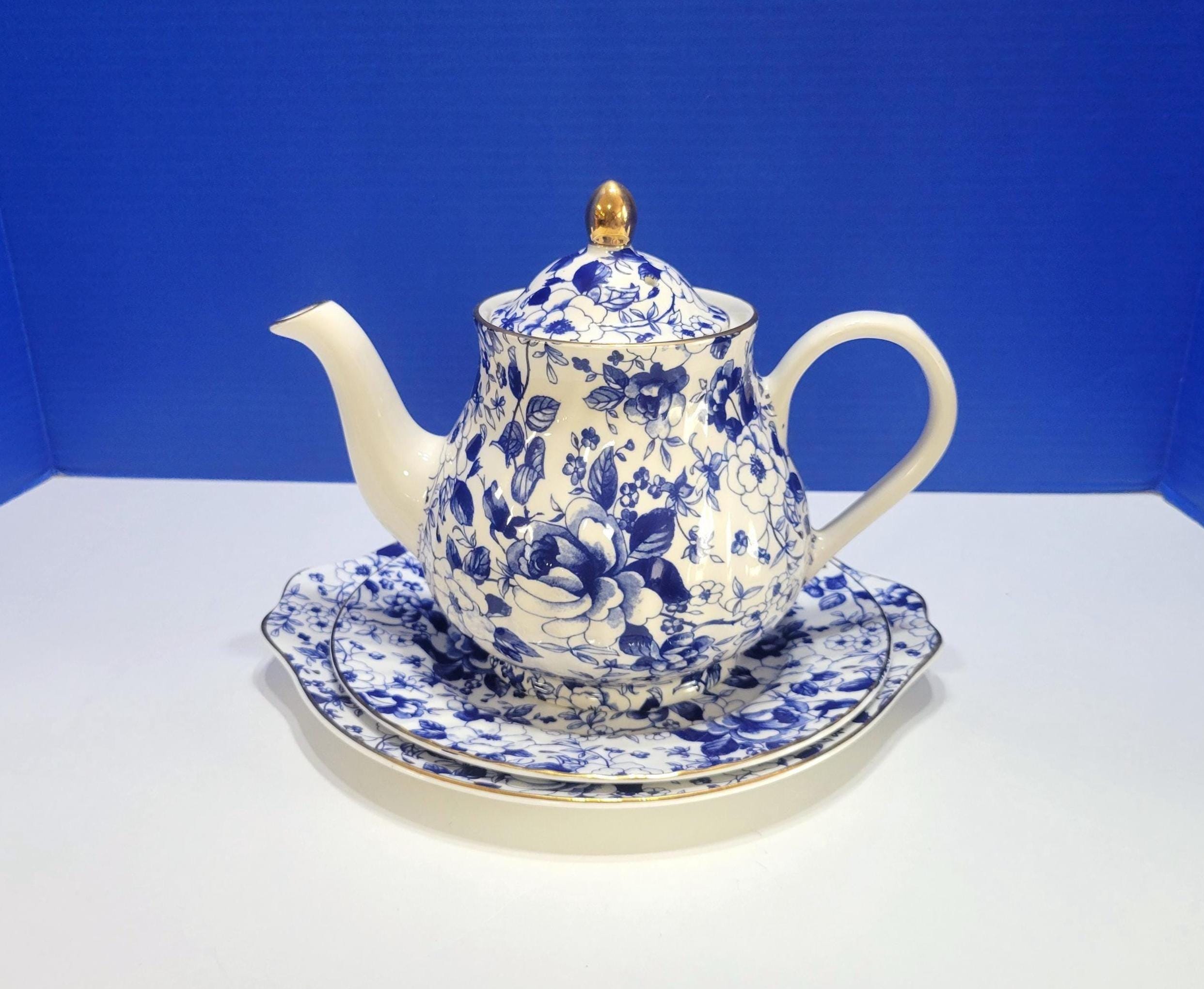 青い花柄の茶器 Vintage Blue Teapot Floral - Etsy