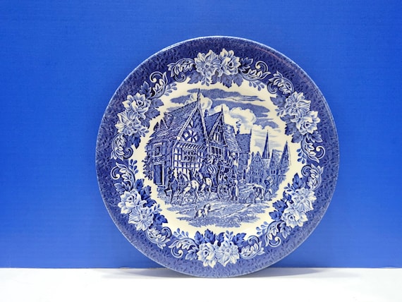 Vintage English Blue Transferware Dickens Village 10 3/8" Plate