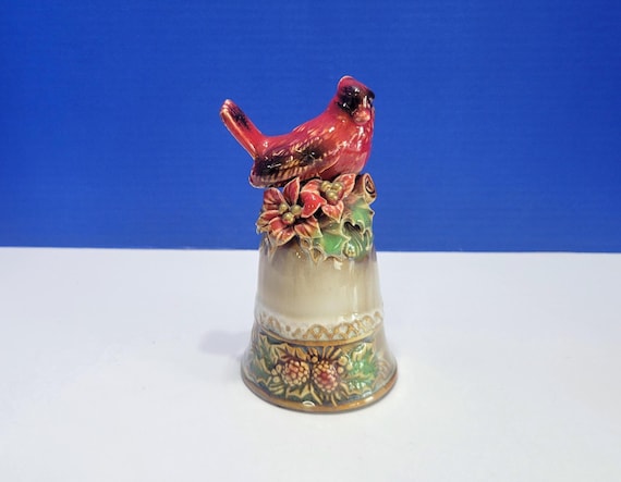Vintage Cardinal Bird Bell Kiln Glazed Pottery Finish