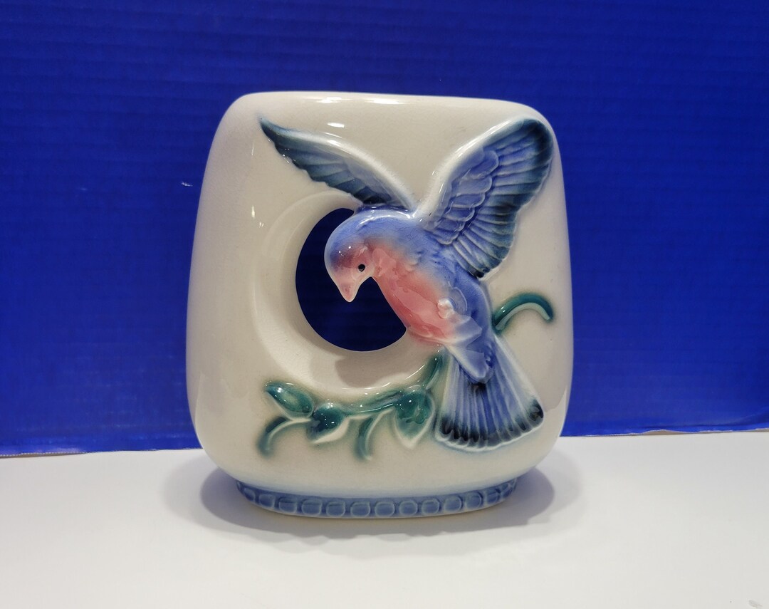 Vintage Royal Copley Pottery Vase Blue Bird Etsy