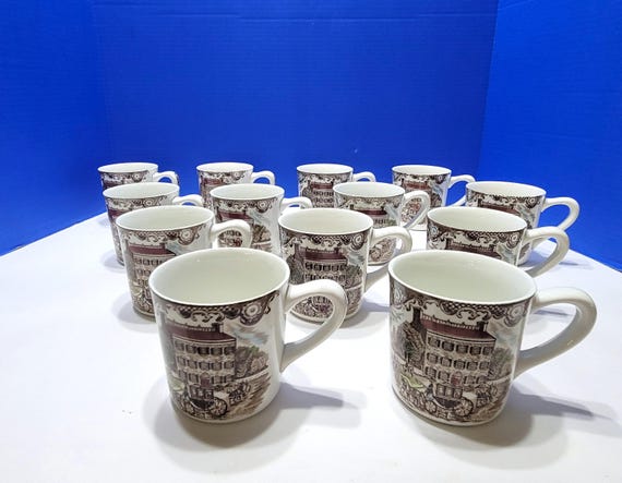 13 Vintage Heritage Hall Georgian Townhouse Coffee Mugs English Ironstone