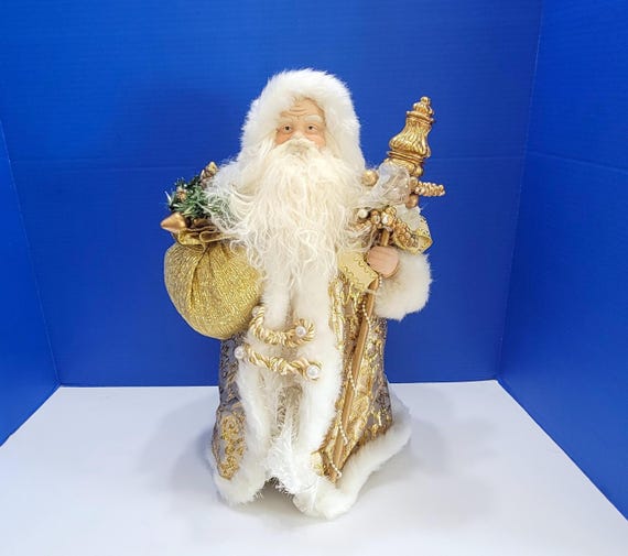 Vintage Large Gold and White Santa Claus Tree Topper 16"