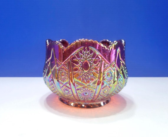 Vintage Carnival Glass Bowl Heirloom Sunset Sawtooth Opening