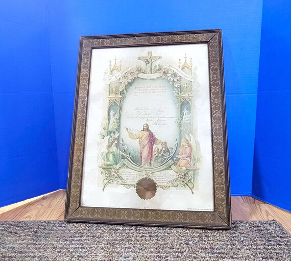 Antique 1899 German Minnesota Confirmation Certificate Framed