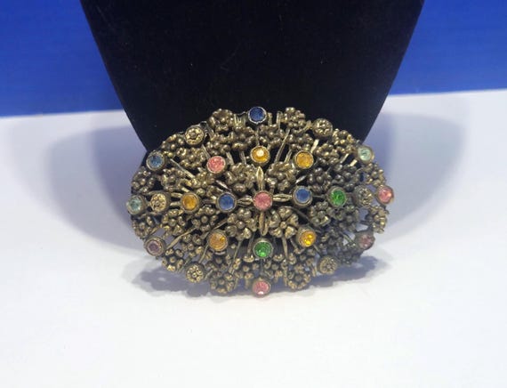 Vintage Large Bohemian Filigree Czech Glass Brooch
