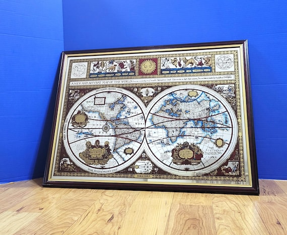 Large Vintage Mirror of 1651 Old Map of the World by John Speed 26x20