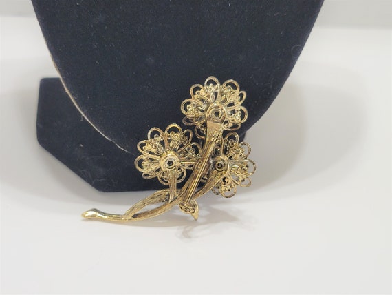 Vintage Sparkly Gold Flower Cluster Brooch with G… - image 4