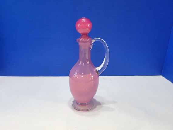 Vintage Cranberry Pink Opalescent Glass Cruet with Stopper
