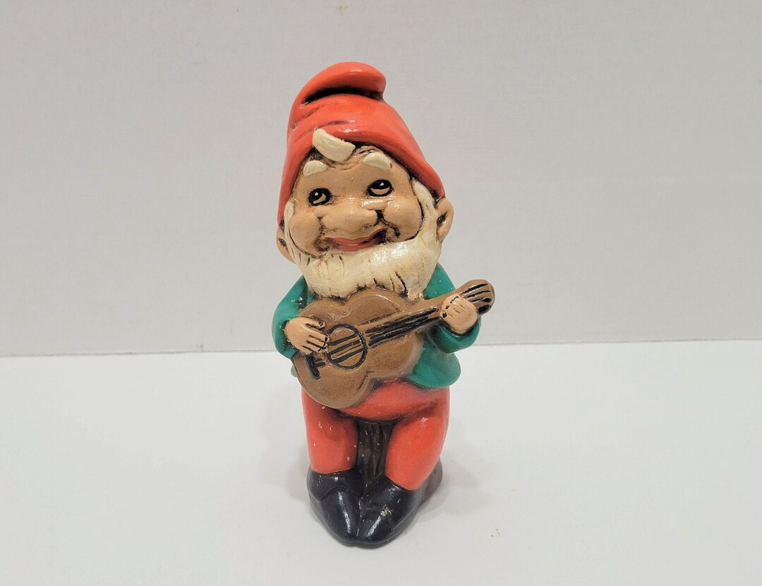 Vintage Ceramic Gnome Figurine Playing Guitar Etsy