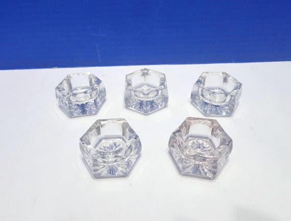 Vintage Round Crystal Salt Cellars Set of 5