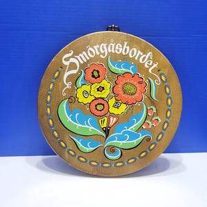 Vintage Smorgasbordet Wood Cutting Board Scandinavian Folk Art
