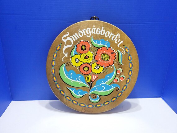 Vintage Smorgasbordet Wood Cutting Board Scandinavian Folk Art