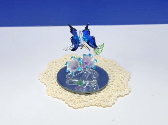 Vintage Glass Baron Crystal Spun Glass Blue Butterfly Figurine