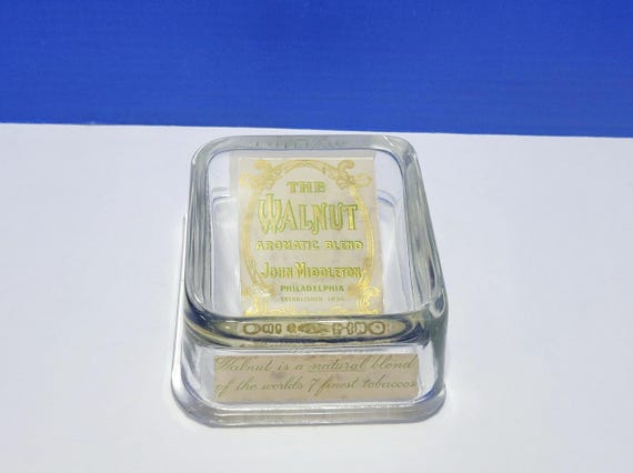 Vintage Glass Change Dish Jewelry Catch All The Walnut Tobacco Advertising