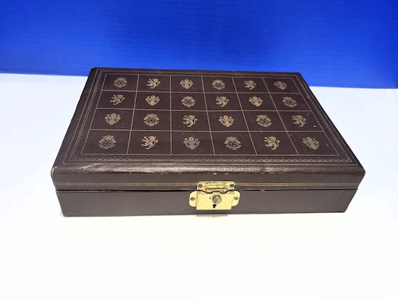 Vintage Babcock Brown and Gold Jewelry Box Hinged Lid