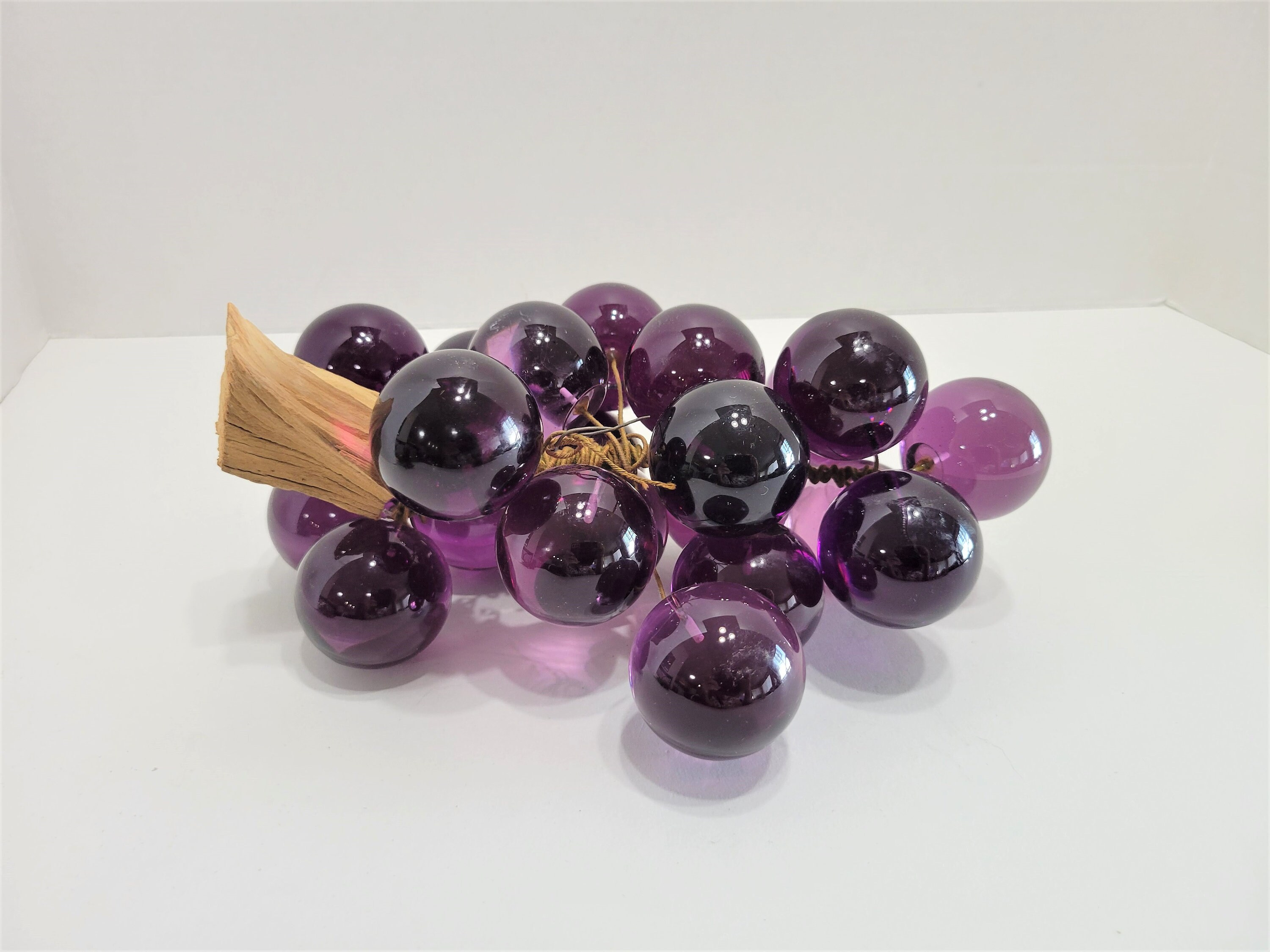 Midcentury Purple Lucite Grapes Bunch on Driftwood