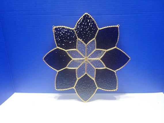 Vintage Blue Glass Flower Suncatcher on Gold Chain