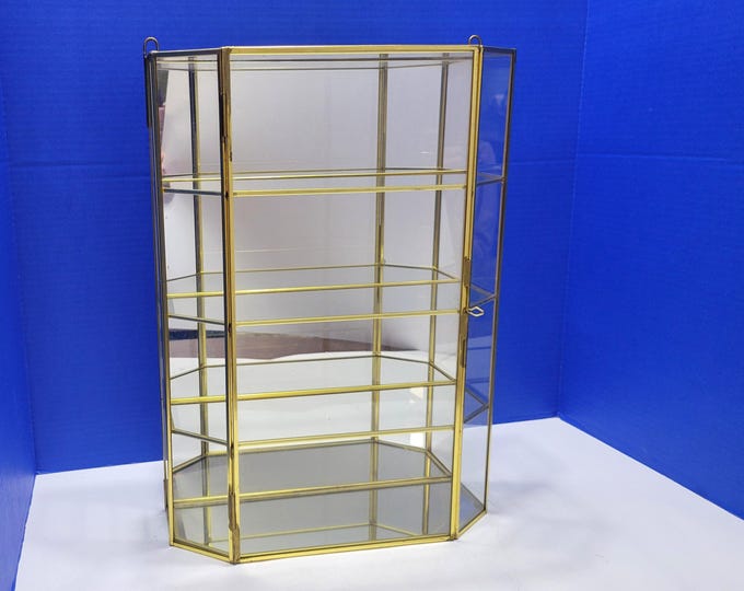 Vintage Large Display Case Brass and Glass 4 Shelves and Mirrored Back ...