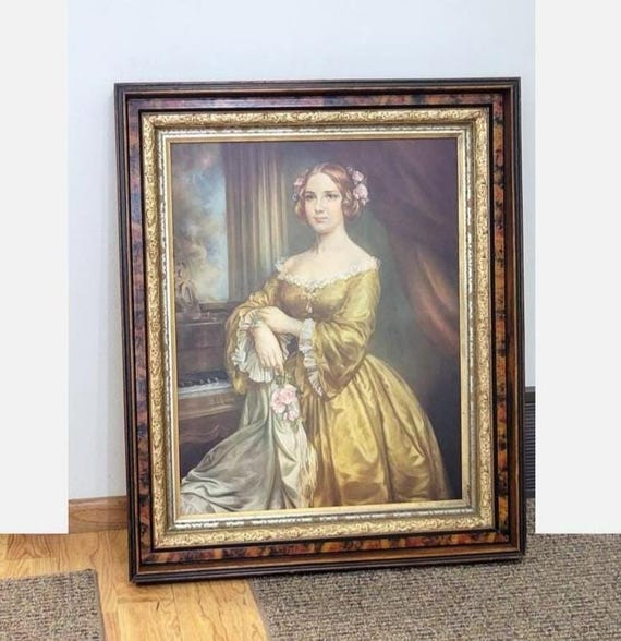 Large Antique Print of Jenny Lind by Cecil Golding in Ornate Frame 29.5 x 35
