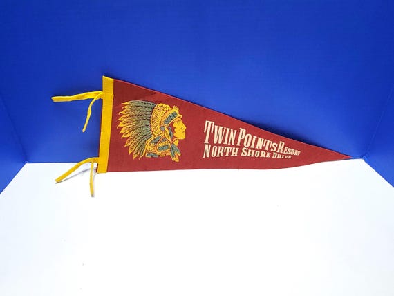 Vintage Twin Points Resort North Shore Drive, Minnesota Pennant with Native American Chief