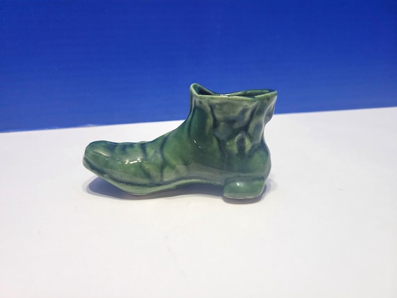 Vintage Christmas Elf Green Ceramic Boot Figurine