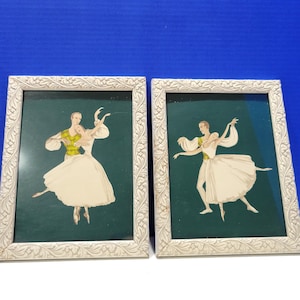 Vintage Screengraphed Ballet Dancers Prints Ornate White Frames Lot of 2
