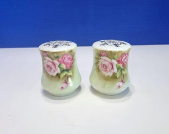 Salero y pimentero vintage Lefton Heritage Green Rose