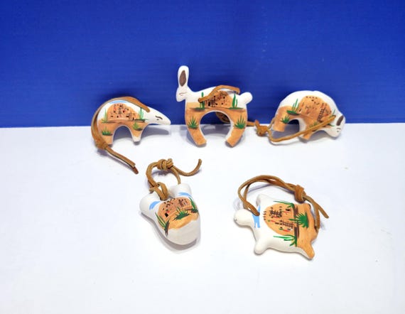 Vintage Collection of Hand Painted Pueblo Pottery Ornaments