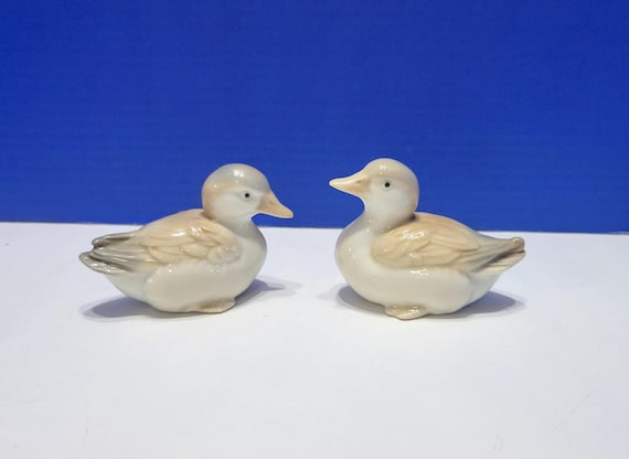 Pair Vintage Homco Small Ceramic Brown Duck Figurines