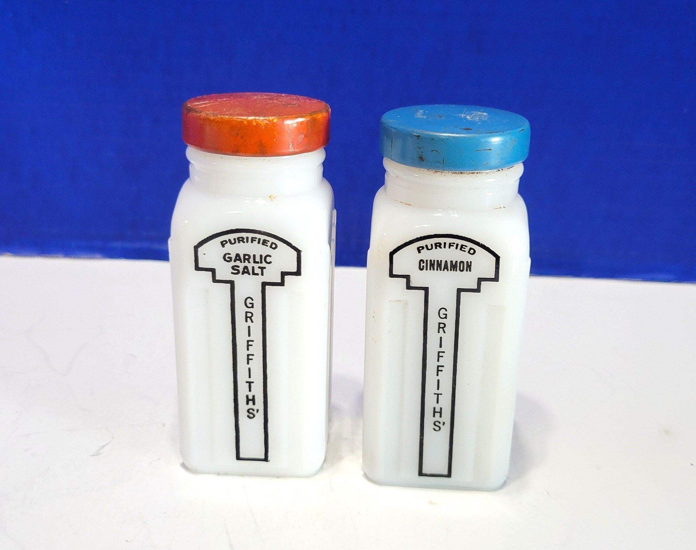 Griffith Milk Glass Purified Spice Jars With Black Lids YOUR CHOICE 6791 