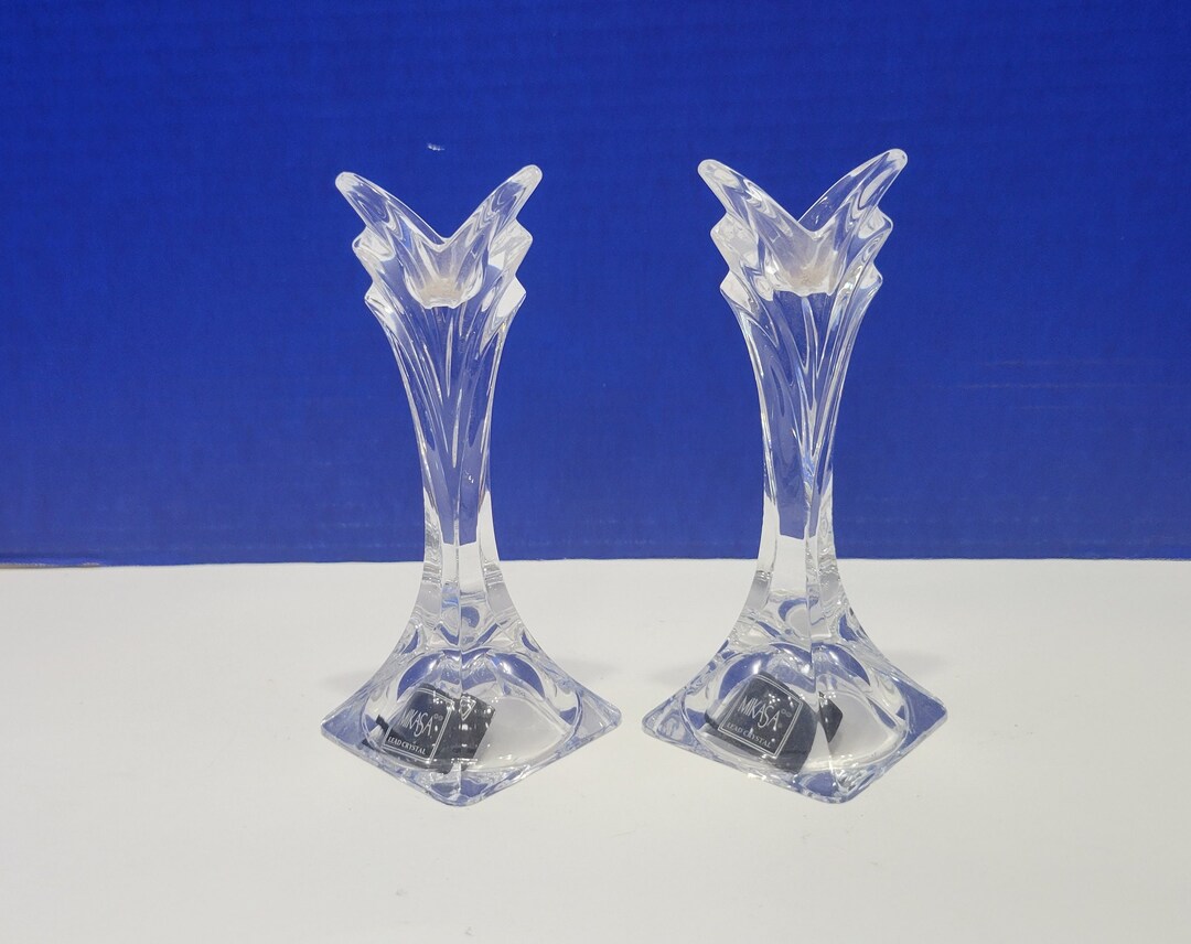 Vintage Mikasa Lead Crystal Candle Holder Set for Taper Etsy