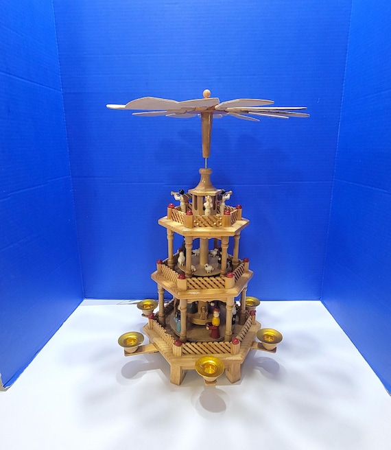 Vintage Wooden German Christmas Pyramid Carousel