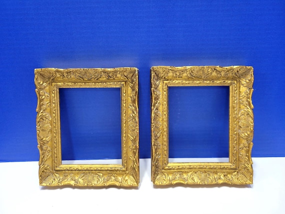 Pair Vintage Small Gold Square Picture Frames Ornate Filigree 5 x 4