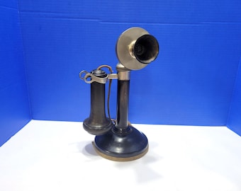 Telefono antico Stromberg-Carlson a candelabro nero del 1905