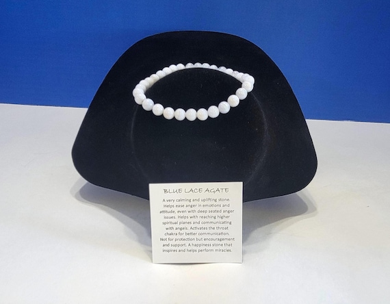 Vintage Natural Blue Lace Agate Beaded Bracelet for Calmness