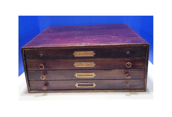 Antique Wood Watchmakers Cabinet with Several Drawers