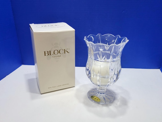Vintage Block Lead Crystal Tulip Garden 7" Hurricane Vase