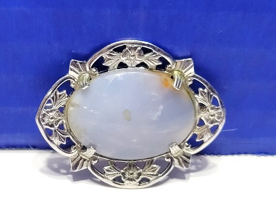 Vintage Chalcedony Natural Stone Brooch in Oval S… - image 4