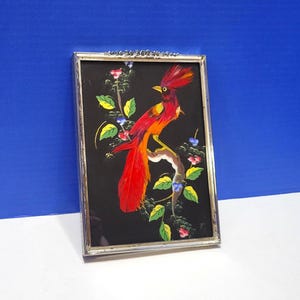Vintage Feather Bird Picture in Silver Metal Standing Picture Frame 7 x 5