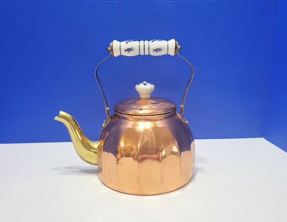 Vintage Copper Tea Pot with Blue Delft Handle