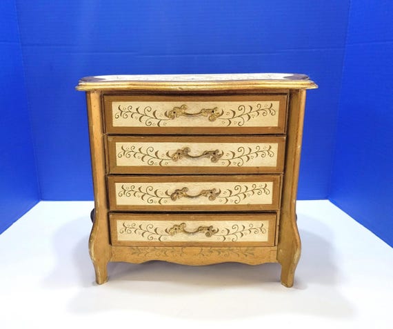 Vintage Italian Florentine Gold Jewelry Box Chest of Drawers
